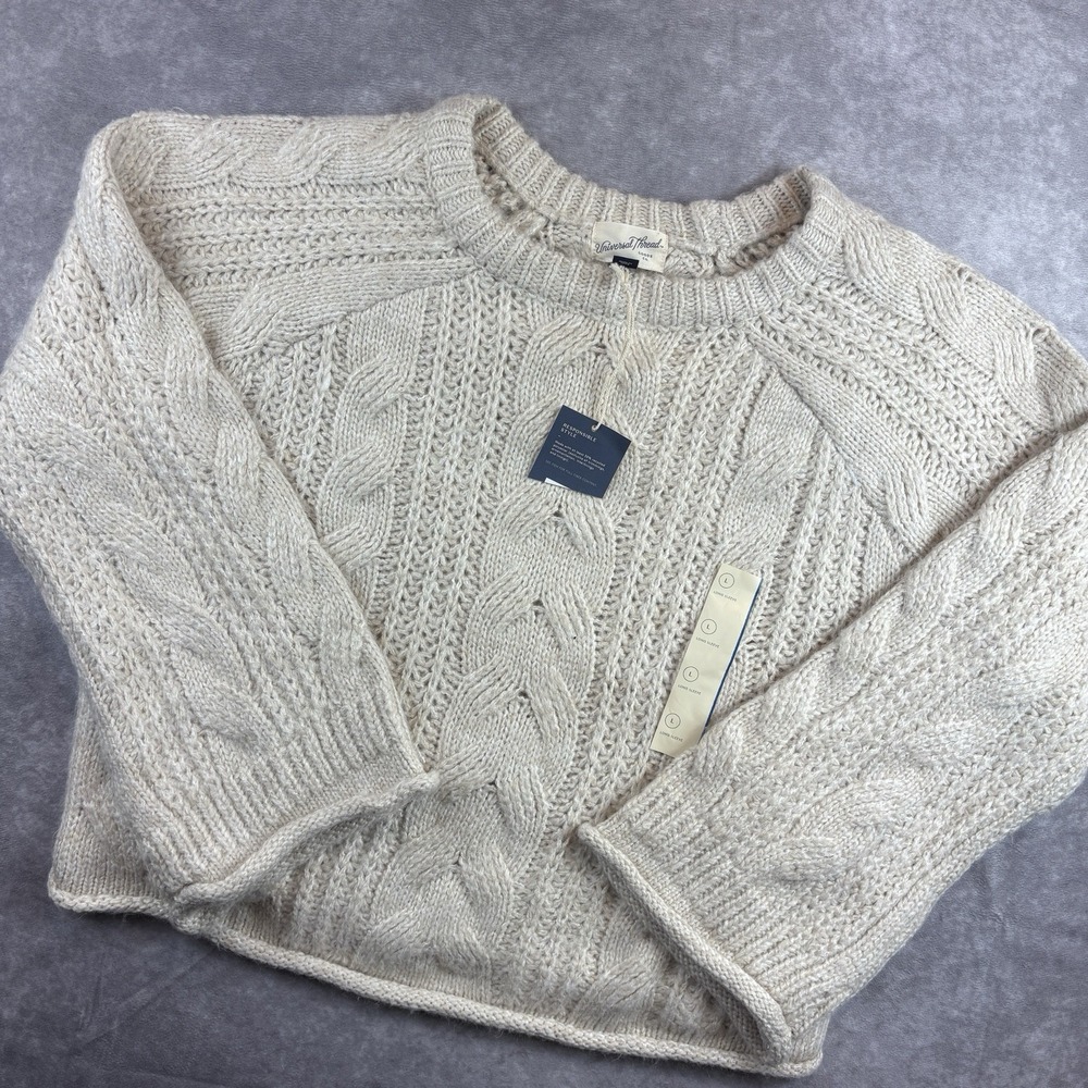 Universal Thread Sweater Womens L Beige Crewneck Pullover Cable Knit NEW